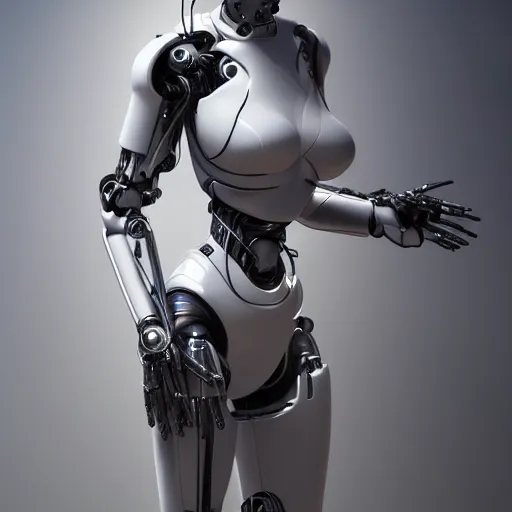 Image similar to a beautiful woman wearing robot suit with wires and light, highly detailed, photorealistic, artstation, smooth