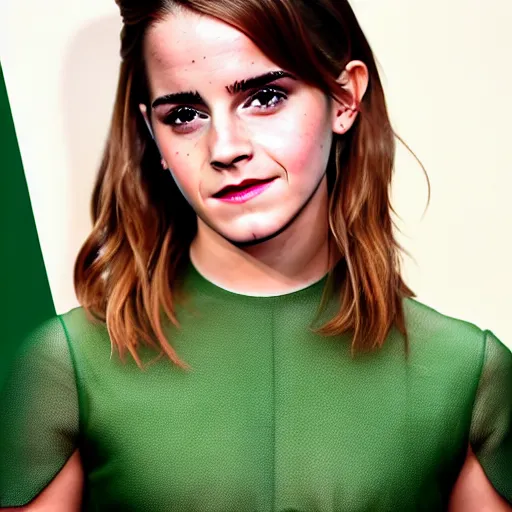 Prompt: emma watson but her skin is avocado