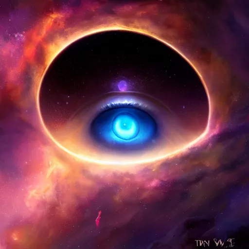 Prompt: a giant galactic eye in a nebula by WLOP and tony sart, fantasy art, 4k, HDR, photorealistic, 8k, trending on artstation