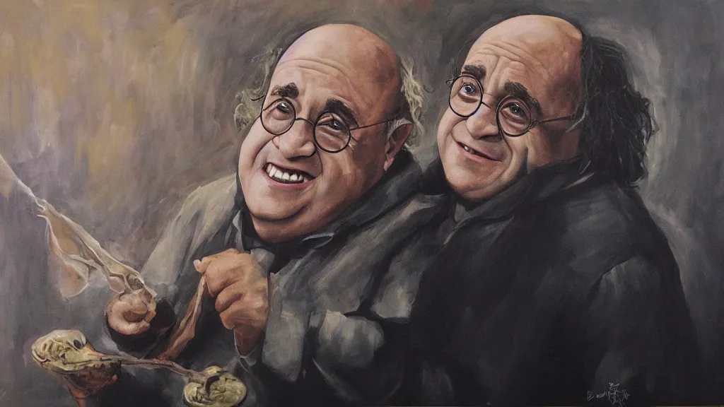 Prompt: Harry Potter played by Danny DeVito, oil painting