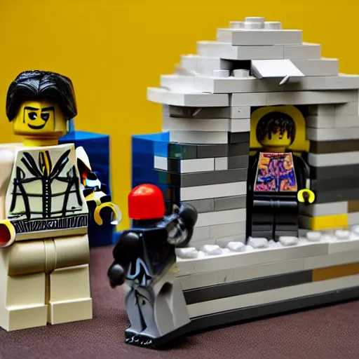 Prompt: a lego set about the first interaction between humans and aliens