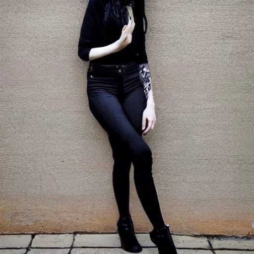 Prompt: full body photo of cute skinny goth woman