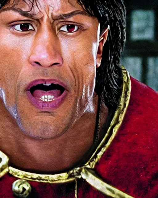 Prompt: film still close up shot of dwayne johnson in the movie harry potter and the philosopher's stone. photographic, photography