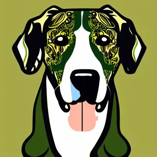 Prompt: illustration of a pretty green dog