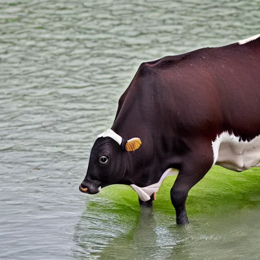 Image similar to a hybrid cow goose quacking at people