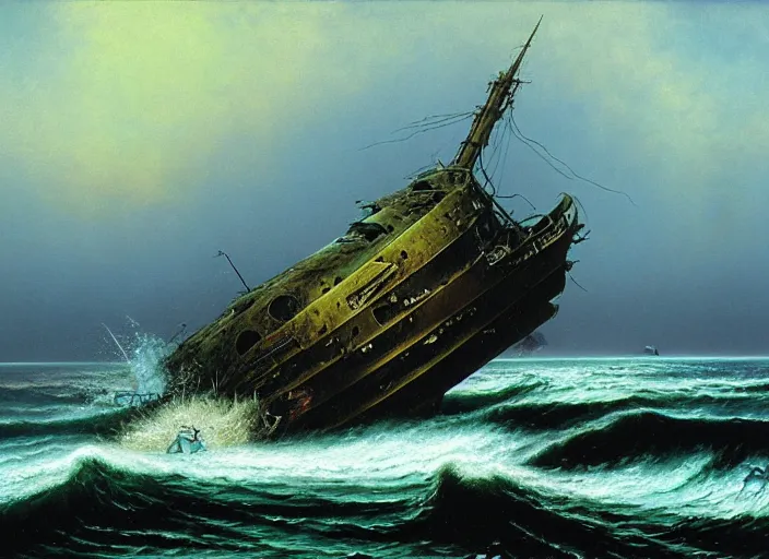 Image similar to the wreck of the hesperus, matte painting, peter elson