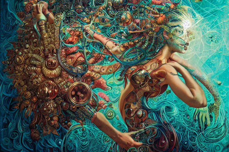 Image similar to raver by artgerm, steve argyle, ernst haeckel, david a. hardy, oyama kojima, phil koch, annie leibovitz, benoit mandelbrot, dan mumford, bruce pennington, mimmo rotella