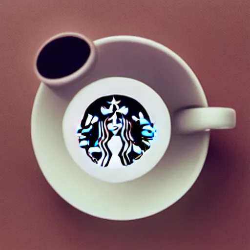 Image similar to ariana grande as the starbucks logo on the cup of a latte