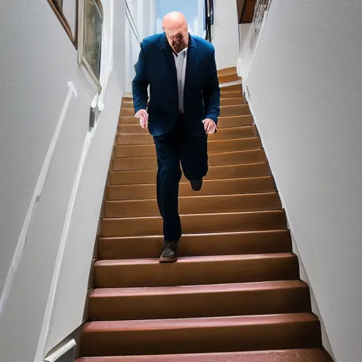 Image similar to dr phil falling down stairs ( sony a 7 r iv, symmetric balance, polarizing filter, photolab, lightroom, 4 k, dolby vision, photography awardm, voque, perfect face )