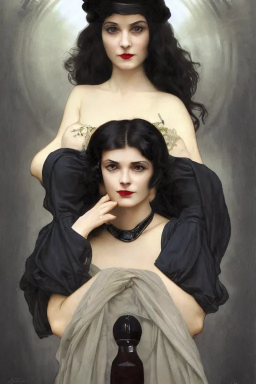 Prompt: high angle photo of a dark haired woman from 2 0 s decade of xx century with robotic eyes, gloomy atmosphere, film noir realistic, sharp focus, 8 k high definition, insanely detailed, artstation, concept art, smooth, sharp focus, illustration, art by artgerm and greg rutkowski and alphonse mucha and william - adolphe bouguereau