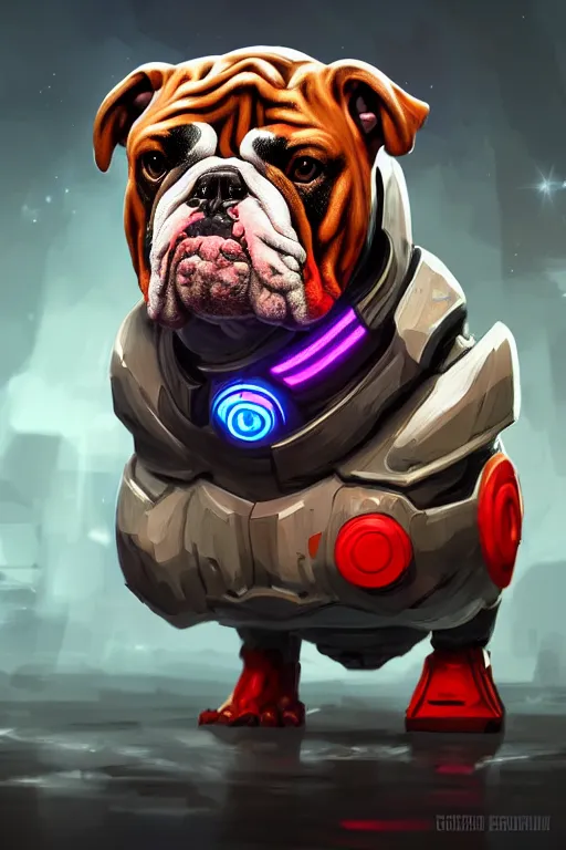 Image similar to cyborg bulldog cartoon concept art, elegant, colorful, highly detailed, digital painting, artstation, concept art, illustration