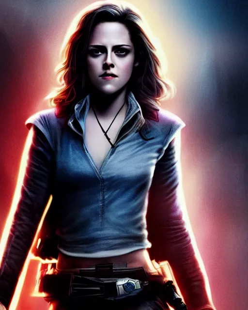 Prompt: kristen stewart portraying a beautiful jaina solo from star wars legends, beautiful kristen stewart jaina solo, without lightsaber, movie, hyper realistic, hollywood promotional image, imax, 8 k