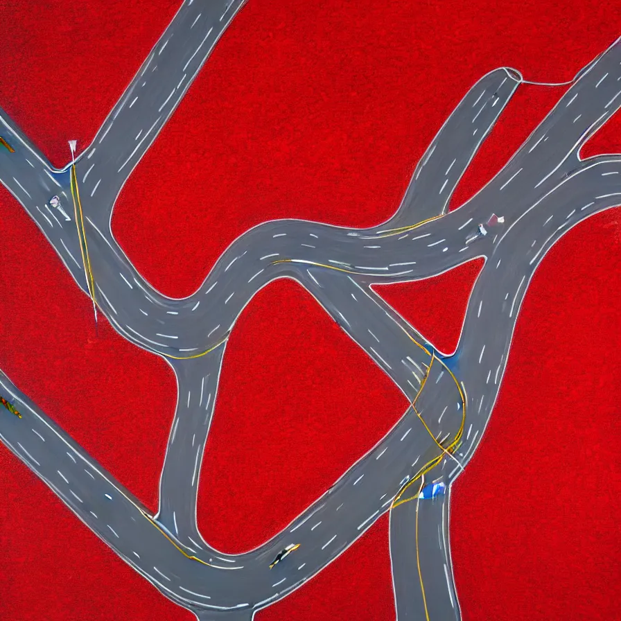 Image similar to painting of highway roads that are like blood arteries leading to the heart's core.