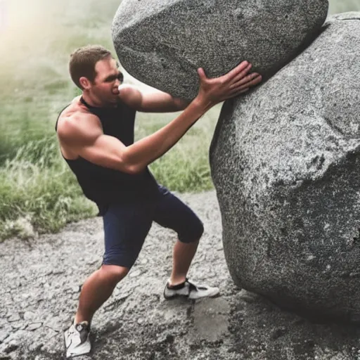 Image similar to a man pushing a boulder with his chest