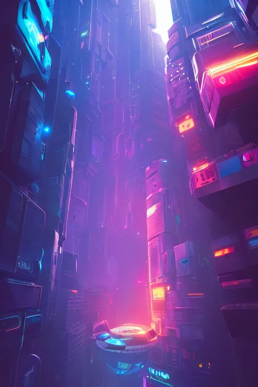 Image similar to A picture of an astronaut close to the camera in a upside down cyberpunk flying city by moebius, Neil Blevins and Jordan Grimmer, neon lights, surreal, :-volumetric lighting