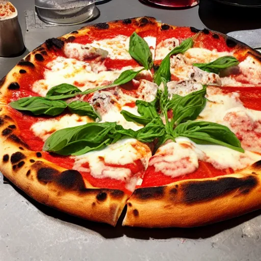 Image similar to burning! neapolitan! pizza! margherita!!, volcano, night, smoke, fire, flames