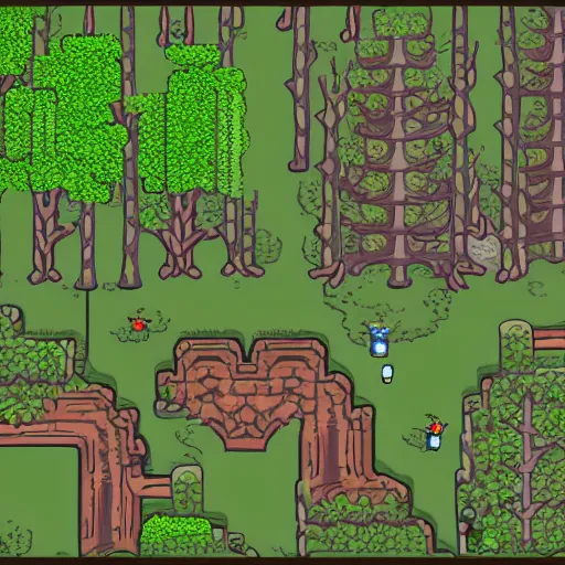 Prompt: level design of a 2 d game, forest theme