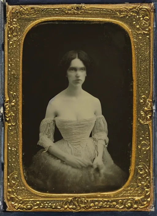 Image similar to wetplate daguerreotype portrait of an elegant woman, covered by an octopus, by louis jacques mande daguerre
