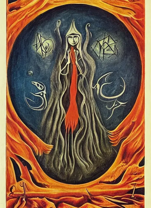 Prompt: tarot card by leonora carrington in the style of a psychedelic 6 0's poster