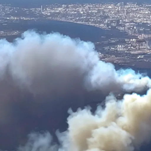 Prompt: 16:9 photo of Taylor swift flying a plane with a cloud of dirt smoke behind caused from her pollution