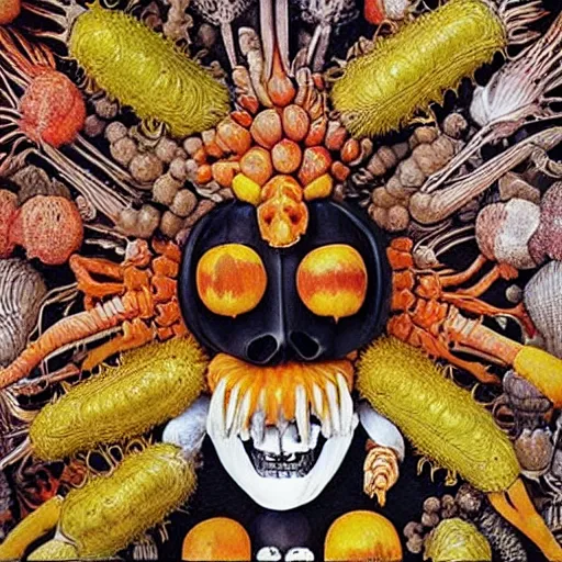 Image similar to black, white, orange album cover, aliens, psychedelic, giuseppe arcimboldo