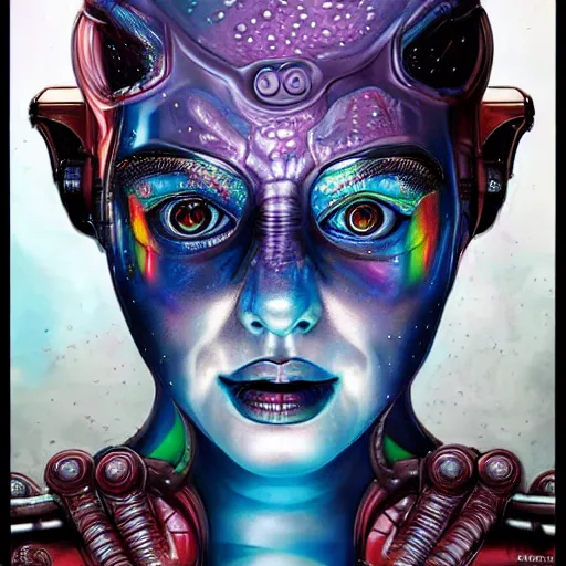 Image similar to underwater cosmic fractal biopunk giger portrait of harley quinn, pixar style, by tristan eaton stanley artgerm and tom bagshaw.