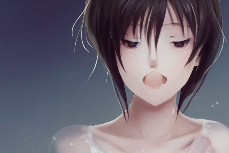 a very beautiful anime girl, mouth open, side profile