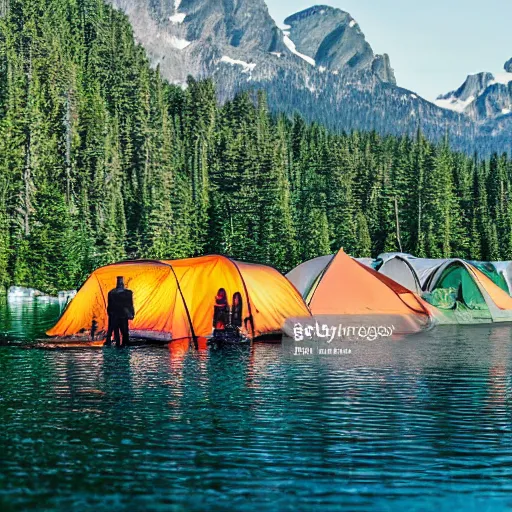 Image similar to people camping on a lake