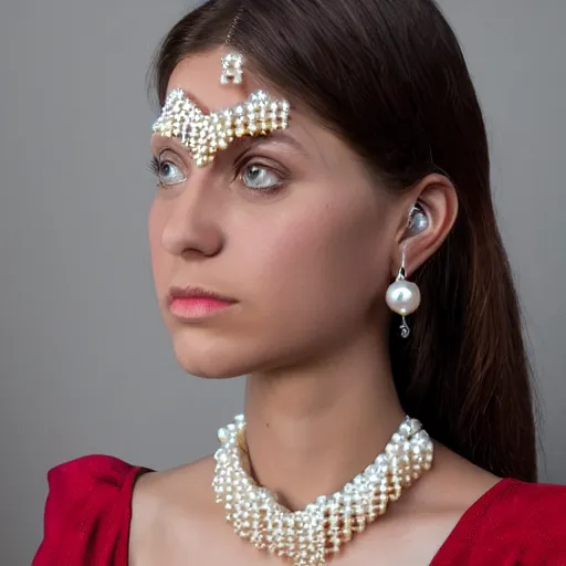 Image similar to jewelry design, pearl earrings with phoenix decoration, model show