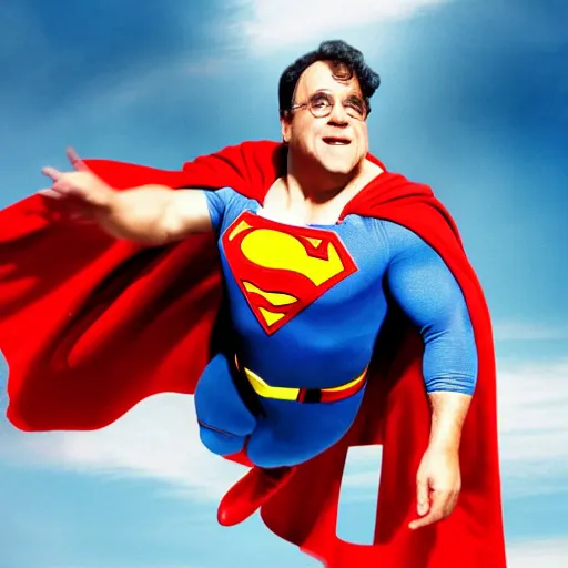 Image similar to danny devito as superman, photo, realistic, 8k