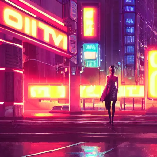 Prompt: city shot, scifi robots, fetish lady, neon lights, james gurney, katsuhiro otomo, james paick, cinematic lighting, artstation, vibrant nature, anime style, Craig Mullins, Greg Rutkowski, Pete Morbacher, Tuomas Korpi, tekkon kinreet, volumetric light, artstation, , octane render, redshift render, low angle camera