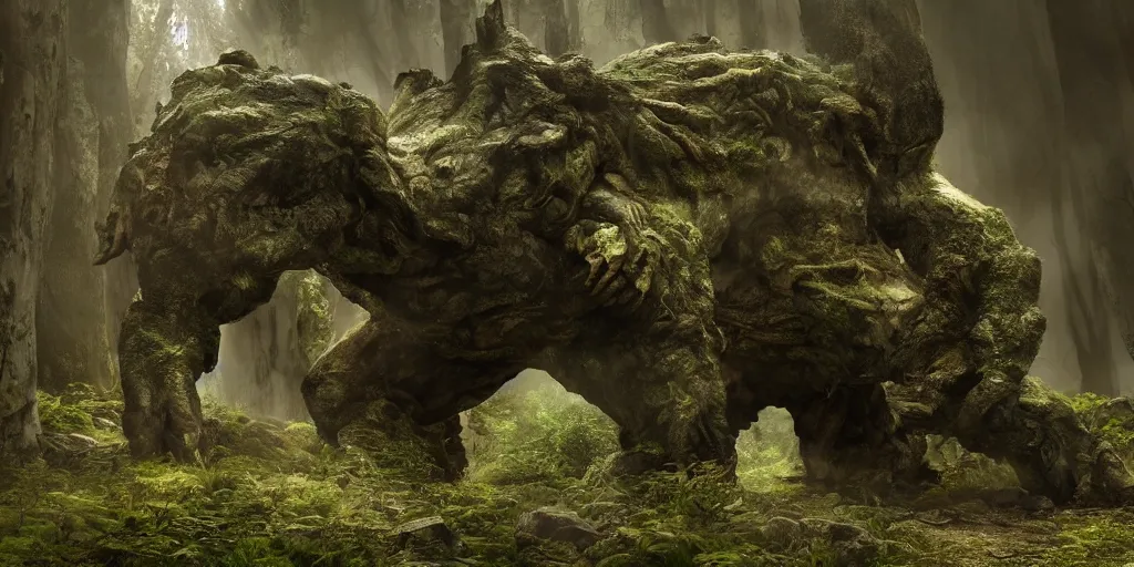 Prompt: a giant armored cave troll in a scary forest in the style of lord of the rings, 8 k, moody lighting, shallow depth of field, raytracing,