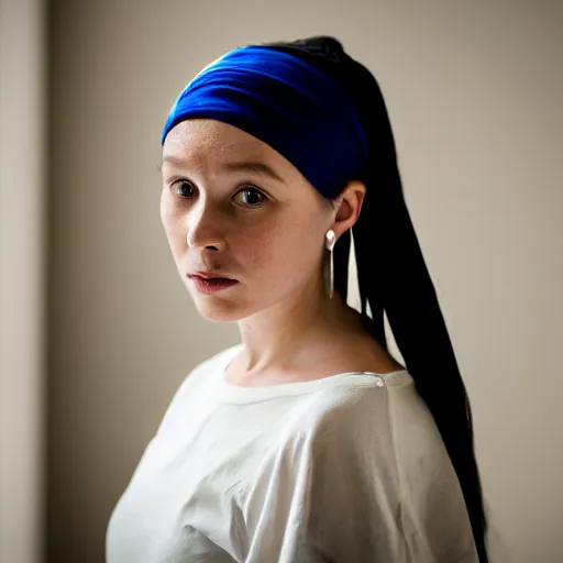 Prompt: girl with the pearl earring, portrait studio, taken with canon eos, f 1. 4, soft diffused light, iso 2 0 0,