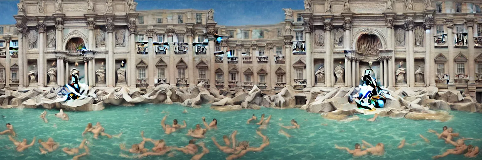 Prompt: trevi fountain oil painting magritte