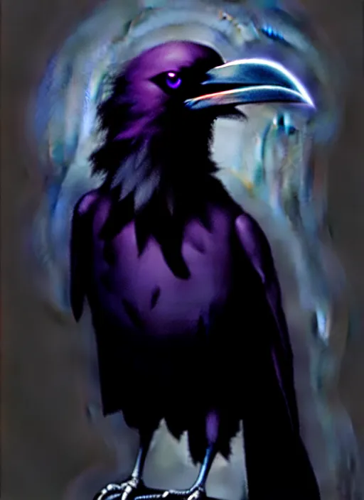 Image similar to a Raven Pokemon, by Casey Baugh, Steve Caldwell, Gottfried Helnwein, and Artgerm, 8k resolution, masterpiece work.