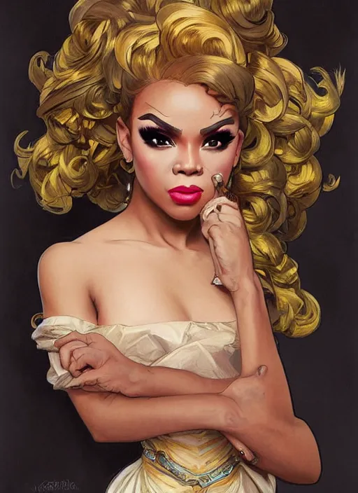 Image similar to vanjie, drag queen, painting by artgerm and greg rutkowski and alphonse mucha