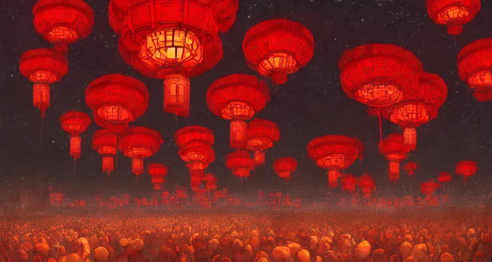 Prompt: craig mullins and ghibli digital art of zhongyuan festival in china ， red lanterns in the sky, black night sky, stars, below is the crowd, rivers, villages ， unreal engine, hyper realism, realistic shading, cinematic composition, realistic render, octane render, detailed textures, photorealistic, wide shot