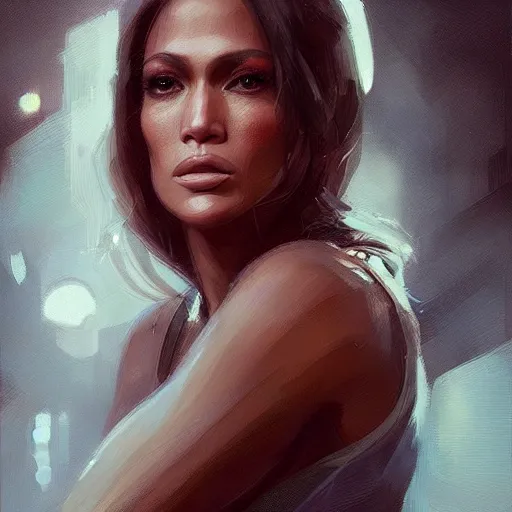 Image similar to “ portrait of jennifer lopez by greg rutkowski, young, attractive, highly detailed portrait, scifi, digital painting, artstation, concept art, smooth, sharp foccus ilustration, artstation hq ”