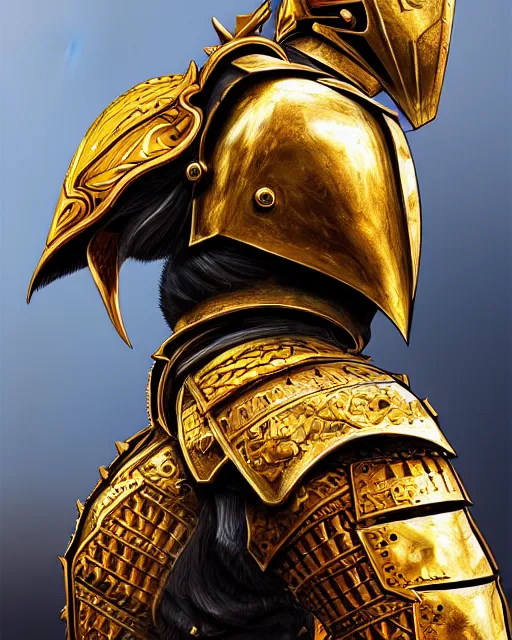 Image similar to realistic side view painting of the king of the desert, angry, wide angle, gold armour, sword, dramatic lighting, intricate, wild, highly detailed, digital painting, artstation, concept art, smooth, sharp focus, illustration