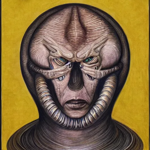 Image similar to portrait by giger of vladimir putin who became an giant lovecraftian worm, photo - realistic, color image, 2 k, highly detailed