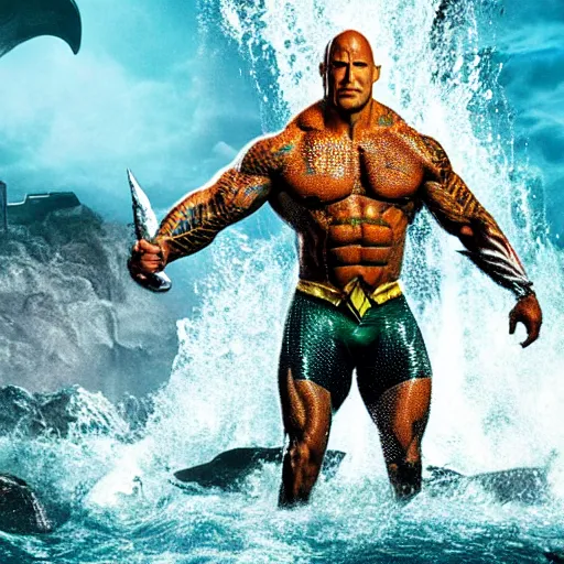 Image similar to Dwayne Johnson as Aquaman 4k detail