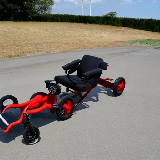 Image similar to nitrous boosted turbo charged wheelchair rocket, high resolution photo