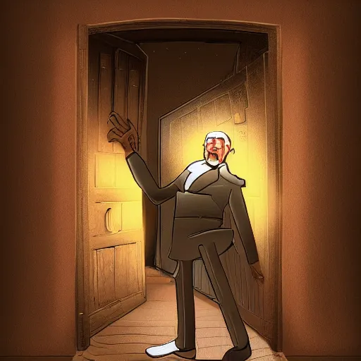 Prompt: old man going through a door to another dimension, fantasy, 4 k, digital art,