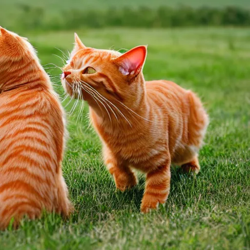 Image similar to two orange tabby cats frolicking in a field of clouds