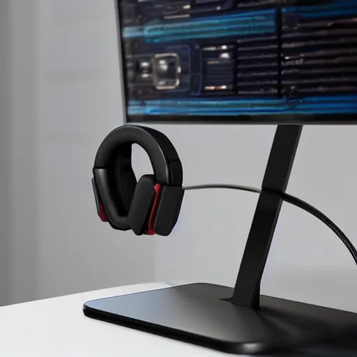 Image similar to wireless headphone stand, futuristic, techno, cyberpunk, product design, render, cute, swag, geometric, fun, iconic