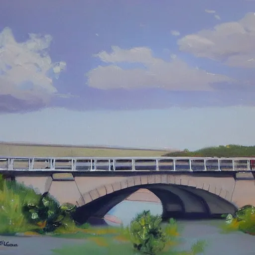 Prompt: beautiful painting of sargent texas fm 4 5 7 bridge by olaf krans