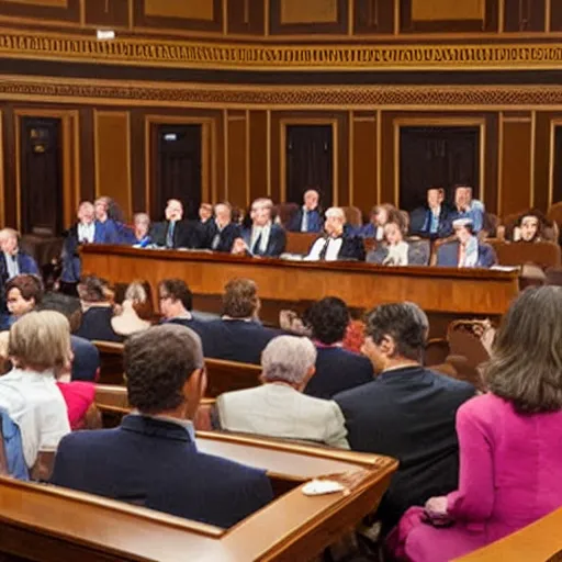 Prompt: us congressional hearings as diorama using macaroni and Popsicle sticks