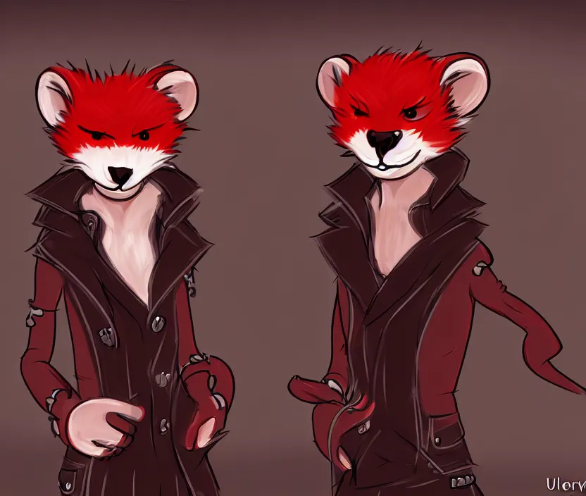 Image similar to furry - male - red - black - weasel - necromancer - fursona uhd ue 5 visual novel pc game expressions