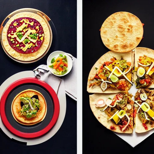 Image similar to Per Se by Thomas Keller deconstructs the Taco Bell Mexican Pizza - food photography plate from above DSLR