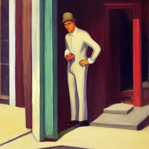 Prompt: painting of a man drunk in an alley by Edward hopper